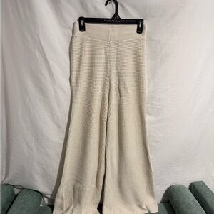 Cream Wide-Leg Knit Pants
